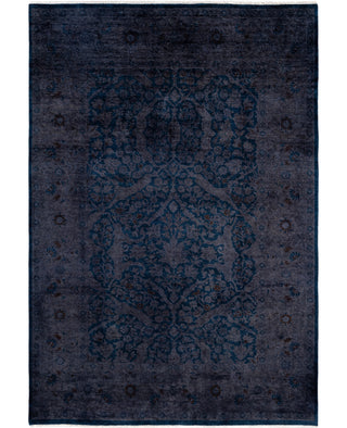 Contemporary Overdyed Wool Hand Knotted Navy Area Rug 6' 1" x 8' 9"