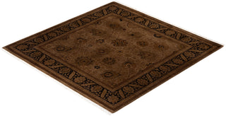 Modern Overdyed Hand Knotted Wool Brown Square Area Rug 4' 8" x 4' 10"