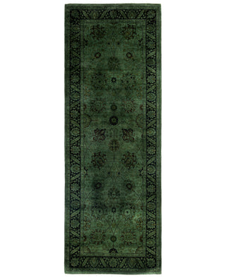 Overdyed Hand-Knotted Wool Modern-Contemporary Green Runner 3' 0" x 8' 9"