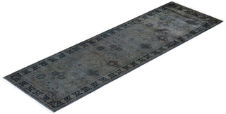 Contemporary Hand Knotted Overdyed Gray Runner 3' 0" x 10' 2"