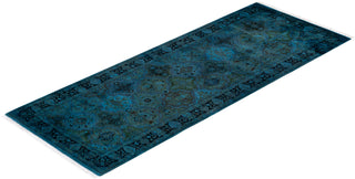 Modern Overdyed Hand Knotted Wool Blue Runner 3' 1" x 8' 1"