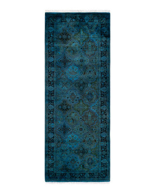 Contemporary Fine Vibrance Blue Wool Area Rug 3' 1" x 8' 1"