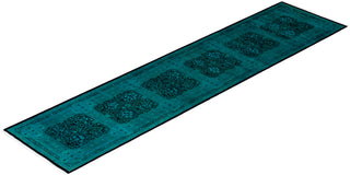 Modern Overdyed Hand Knotted Wool Blue Runner 3' 1" x 13' 3"