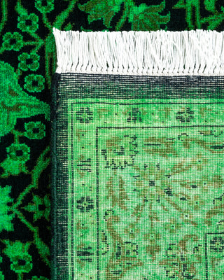 Contemporary Hand Knotted Overdyed Green Runner 3' 1" x 12' 6"