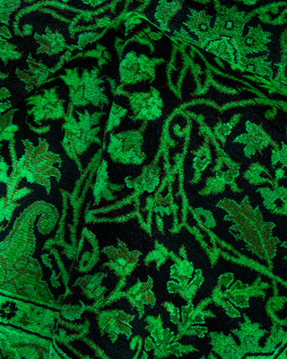 Contemporary Hand Knotted Overdyed Green Runner 3' 1" x 12' 6"