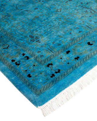 Modern Overdyed Hand Knotted Wool Blue Runner 2' 7" x 11' 10"