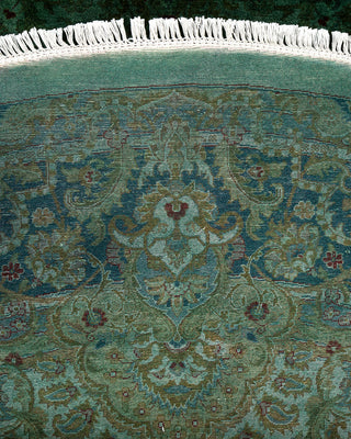 Modern Overdyed Hand Knotted Wool Green Round Area Rug 8' 1" x 8' 1"