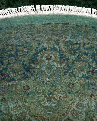 Contemporary Hand-Knotted Overdyed Green Round Area Rug 8' 1" x 8' 1"