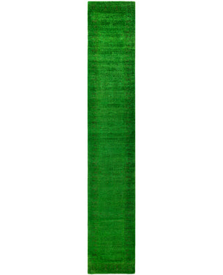 Contemporary Overdyed Wool Hand Knotted Green Runner 2' 4" x 14' 0"