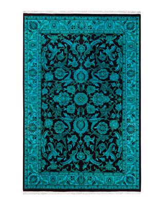 Contemporary Overyed Wool Hand Knotted Blue Area Rug 4' 2" x 6' 3"