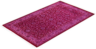 Modern Overdyed Hand Knotted Wool Pink Area Rug 3' 1" x 5' 3"