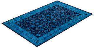 Contemporary Hand Knotted Overdyed Blue Area Rug 4' 1" x 6' 3"