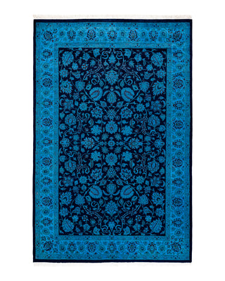 Contemporary Fine Vibrance Blue Wool Area Rug 4' 1" x 6' 3"