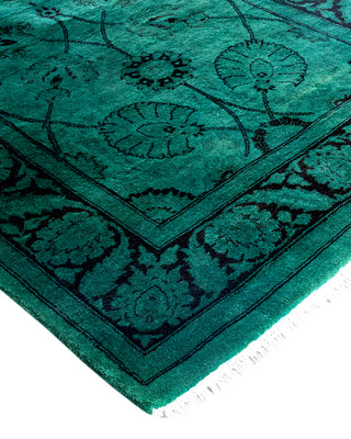 Contemporary Overyed Wool Hand Knotted Green Runner 2' 7" x 10' 4"