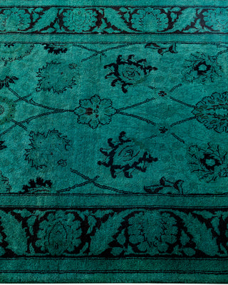 Contemporary Overyed Wool Hand Knotted Green Runner 2' 7" x 10' 4"