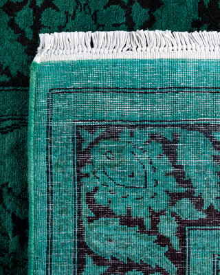 Contemporary Overyed Wool Hand Knotted Green Runner 2' 7" x 10' 4"