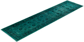 Contemporary Overyed Wool Hand Knotted Green Runner 2' 7" x 10' 4"