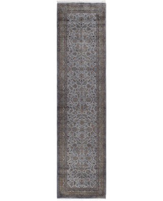 Contemporary Overdyed Wool Hand Knotted Gray Runner 2' 7" x 10' 5"