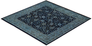 Modern Overdyed Hand Knotted Wool Blue Square Area Rug 6' 2" x 6' 2"