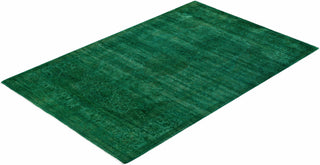 Contemporary Overyed Wool Hand Knotted Green Area Rug 4' 7" x 7' 1"