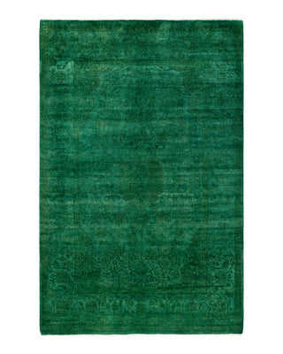 Contemporary Overyed Wool Hand Knotted Green Area Rug 4' 7" x 7' 1"