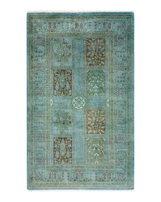 Contemporary Fine Vibrance Blue Wool Area Rug 3' 2" x 5' 2"