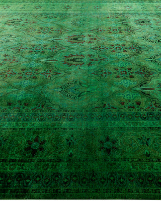 Contemporary Overyed Wool Hand Knotted Green Area Rug 8' 2" x 10' 3"