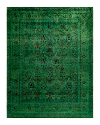 Contemporary Overyed Wool Hand Knotted Green Area Rug 8' 2" x 10' 3"