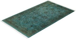 Modern Overdyed Hand Knotted Wool Blue Area Rug 3' 2" x 5' 4"