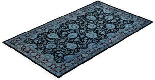 Modern Overdyed Hand Knotted Wool Blue Area Rug 3' 1" x 5' 2"