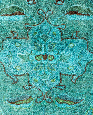 Contemporary Overdyed Wool Hand Knotted Green Runner 2' 7" x 12' 2"