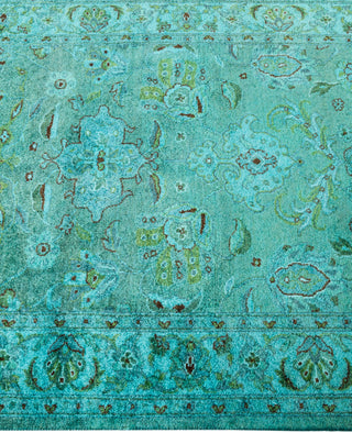 Contemporary Overdyed Wool Hand Knotted Green Runner 2' 7" x 12' 2"