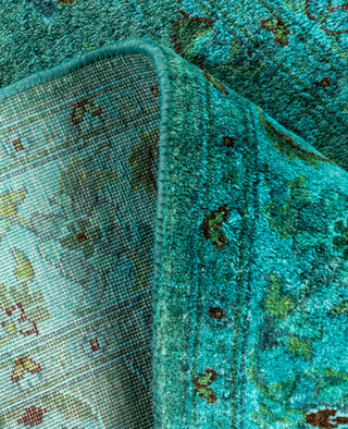 Contemporary Overdyed Wool Hand Knotted Green Runner 2' 7" x 12' 2"