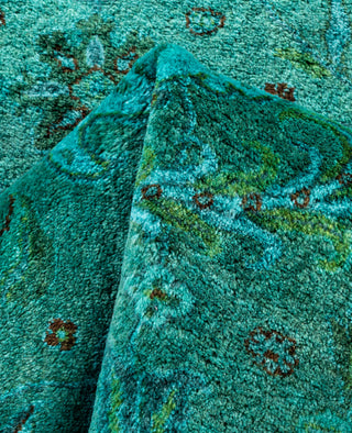Contemporary Overdyed Wool Hand Knotted Green Runner 2' 7" x 12' 2"