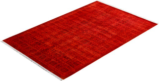 Contemporary Hand-Knotted Overdyed Orange Area Rug 4' 2" x 6' 5"