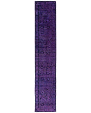 Contemporary Overdyed Wool Hand Knotted Purple Runner 3' 2" x 16' 4"