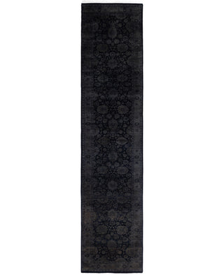 Contemporary Overdyed Wool Hand Knotted Black Runner 2' 8" x 12' 2"