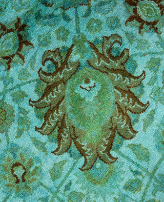 Contemporary Overdyed Wool Hand Knotted Green Round Area Rug 7' 1" x 7' 1"