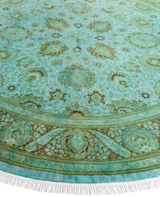 Contemporary Overdyed Wool Hand Knotted Green Round Area Rug 7' 1" x 7' 1"