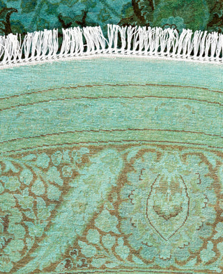 Contemporary Overdyed Wool Hand Knotted Green Round Area Rug 7' 1" x 7' 1"