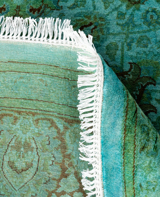 Contemporary Overdyed Wool Hand Knotted Green Round Area Rug 7' 1" x 7' 1"