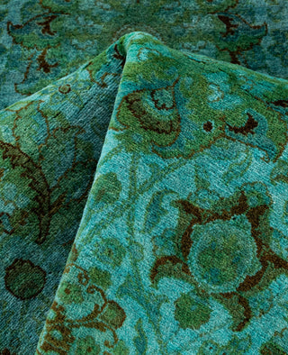 Contemporary Overdyed Wool Hand Knotted Green Round Area Rug 7' 1" x 7' 1"