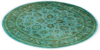 Contemporary Overdyed Wool Hand Knotted Green Round Area Rug 7' 1" x 7' 1"