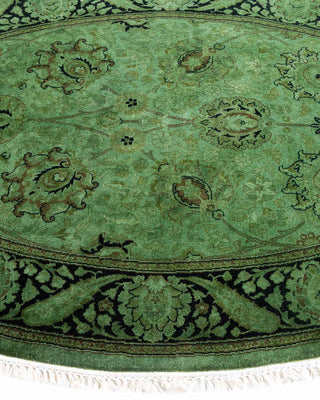 Modern Overdyed Hand Knotted Wool Green Oval Area Rug 3' 1" x 4' 7"