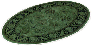 Modern Overdyed Hand Knotted Wool Green Oval Area Rug 3' 1" x 4' 7"