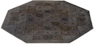 Modern Overdyed Hand Knotted Wool Brown Octagon Area Rug 9' 1" x 9' 1"