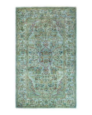 Contemporary Overyed Wool Hand Knotted Blue Area Rug 3' 4" x 5' 6"