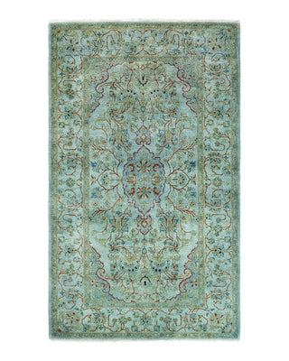 Contemporary Overyed Wool Hand Knotted Blue Area Rug 3' 4" x 5' 6"