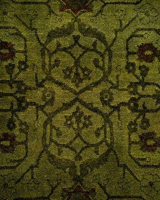 Modern Overdyed Hand Knotted Wool Green Runner 3' 1" x 10' 5"