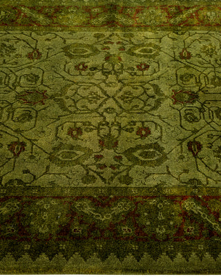 Contemporary Hand-Knotted Overdyed Green Runner 3' 1" x 10' 5"